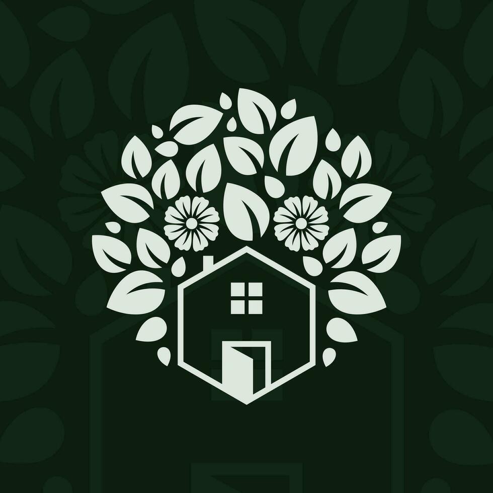 Farm house silhouette botanical ornament logo vector