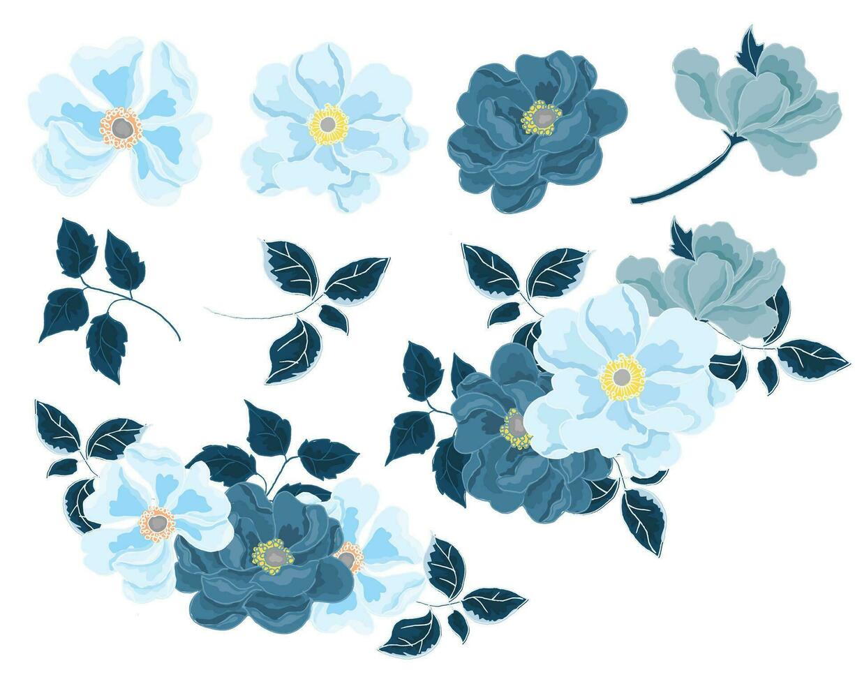 mano dibujado azul anémona flor vector