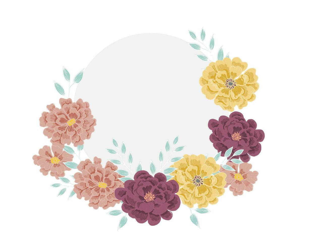 Hand Drawn Rose and Wild Flower Wreath vector