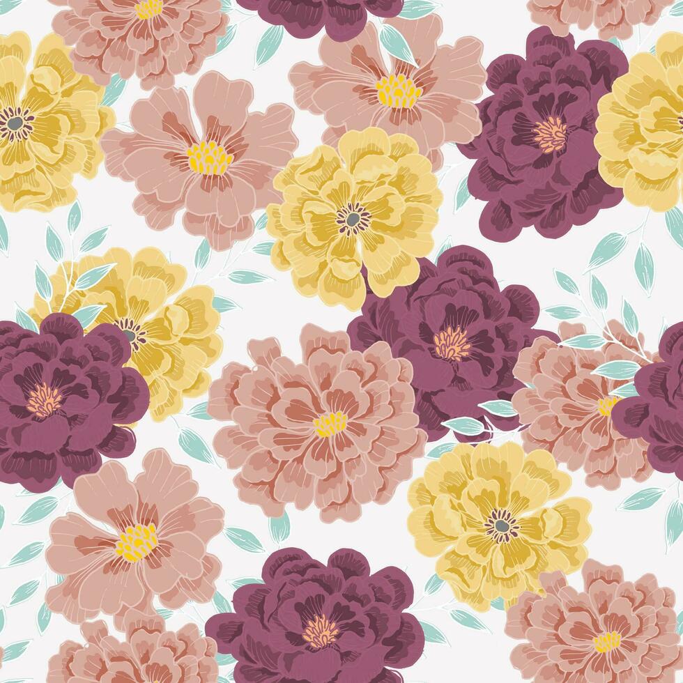 Hand Drawn Vintage Rose and Wild Flower Pattern vector