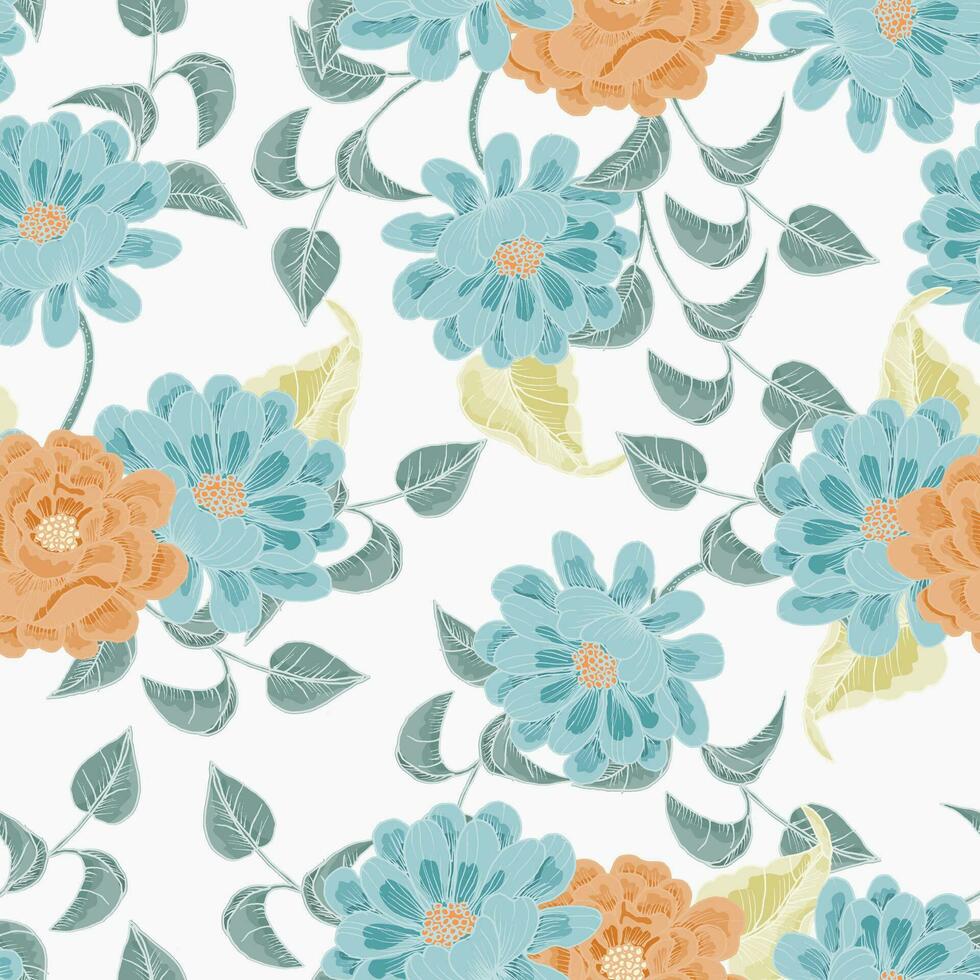 Cute Soft Hand Drawn Aster Flower  Seamless Pattern vector