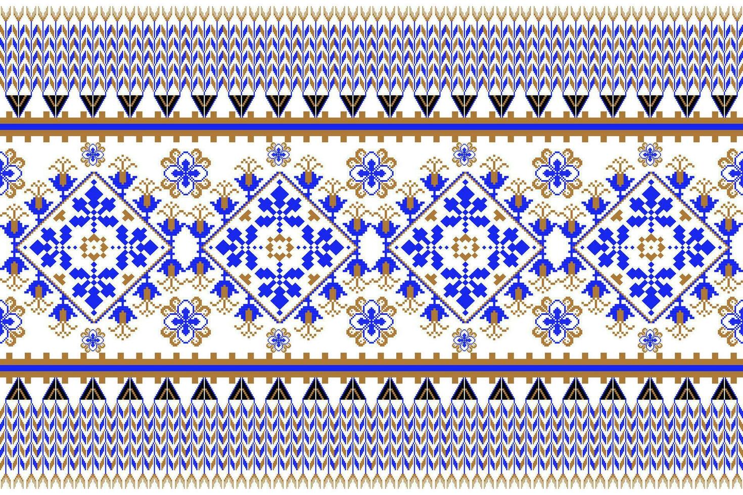 Floral Cross Stitch Embroidery on white background.geometric ethnic oriental seamless pattern traditional.Aztec style abstract vector illustration.design for texture,fabric,clothing,wrapping,sarong.