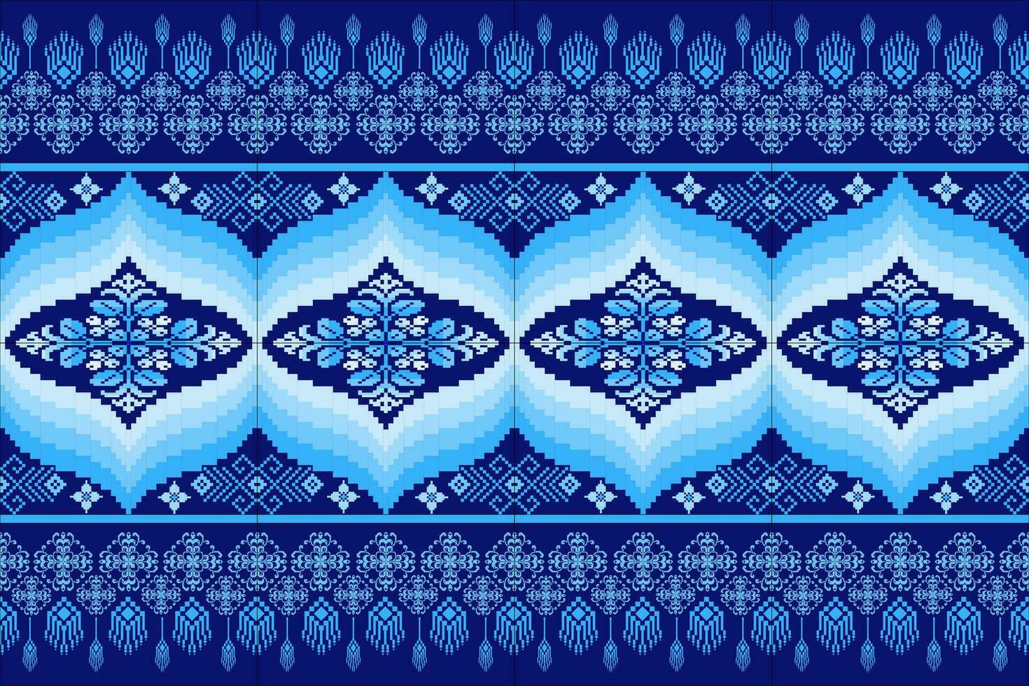 Floral Cross Stitch Embroidery on white background.geometric ethnic oriental seamless pattern traditional.Aztec style abstract vector illustration.design for texture,fabric,clothing,wrapping,sarong.