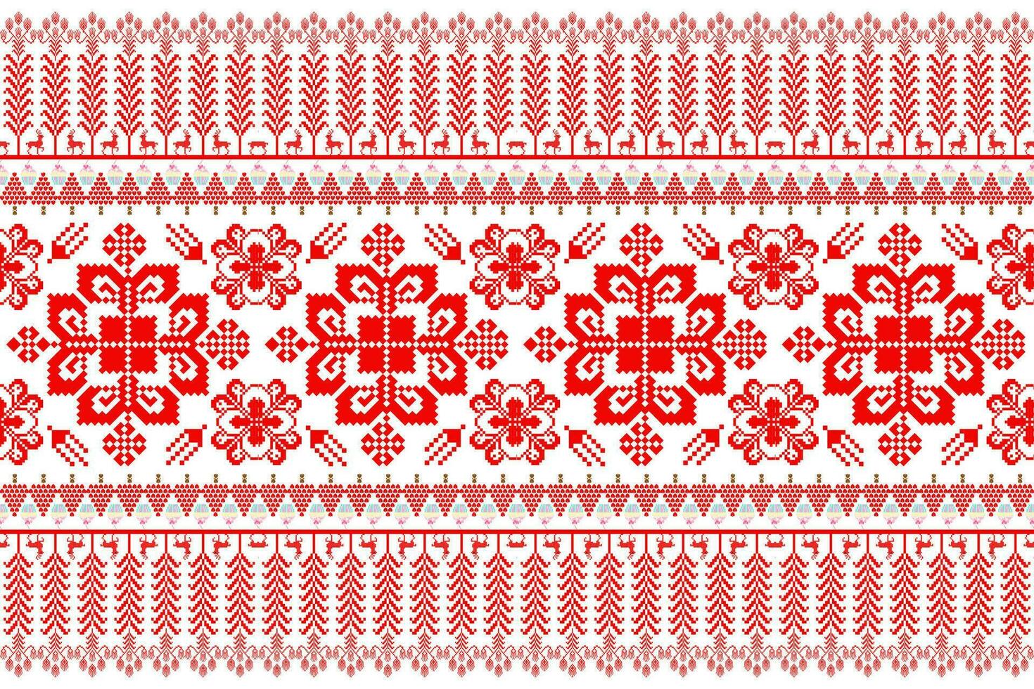 Floral Cross Stitch Embroidery on white background.geometric ethnic oriental seamless pattern traditional.Aztec style abstract vector illustration.design for texture,fabric,clothing,wrapping,sarong.