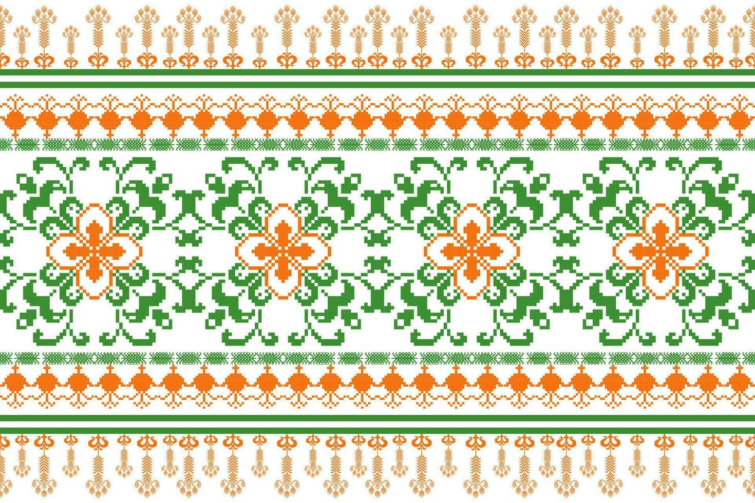 Floral Cross Stitch Embroidery on white background.geometric ethnic oriental seamless pattern traditional.Aztec style abstract vector illustration.design for texture,fabric,clothing,wrapping,sarong.