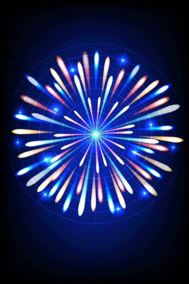 Abstract laser radar and firework explosion concept in blue background. vector