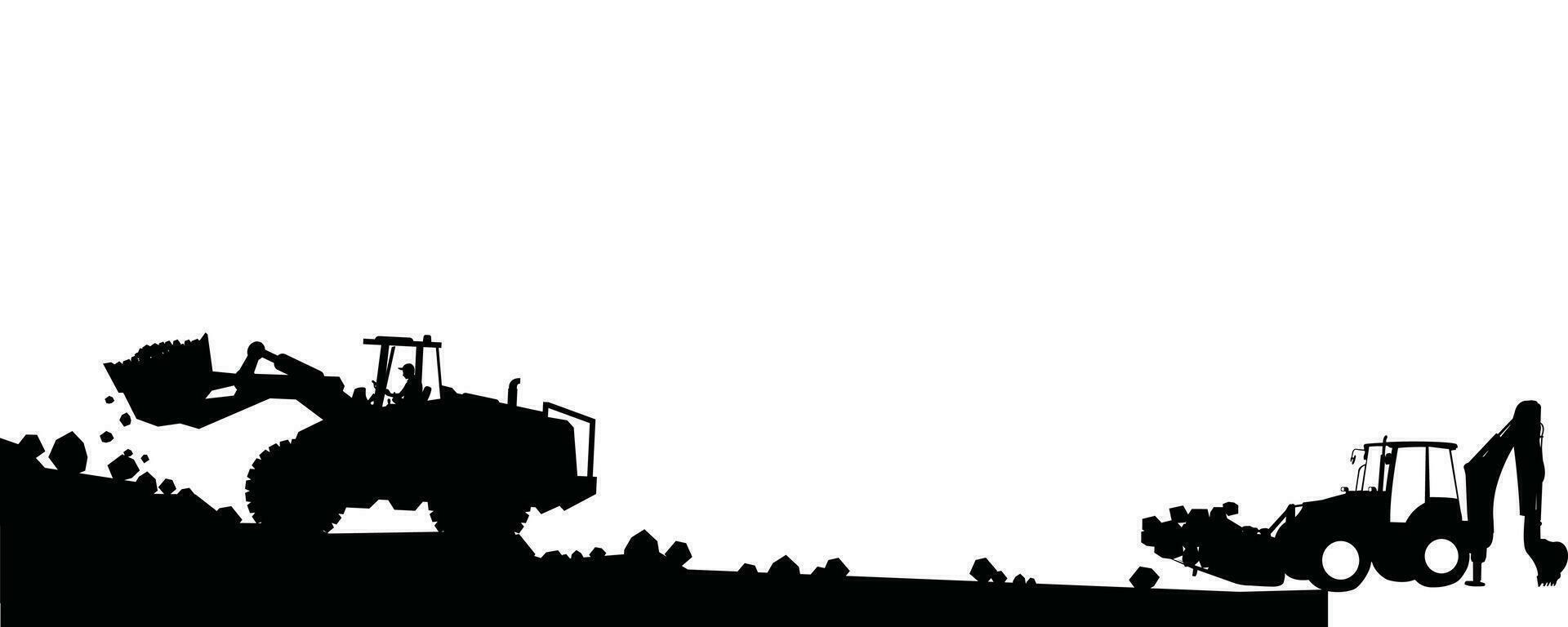 constractionTractor and builders silhouette vector