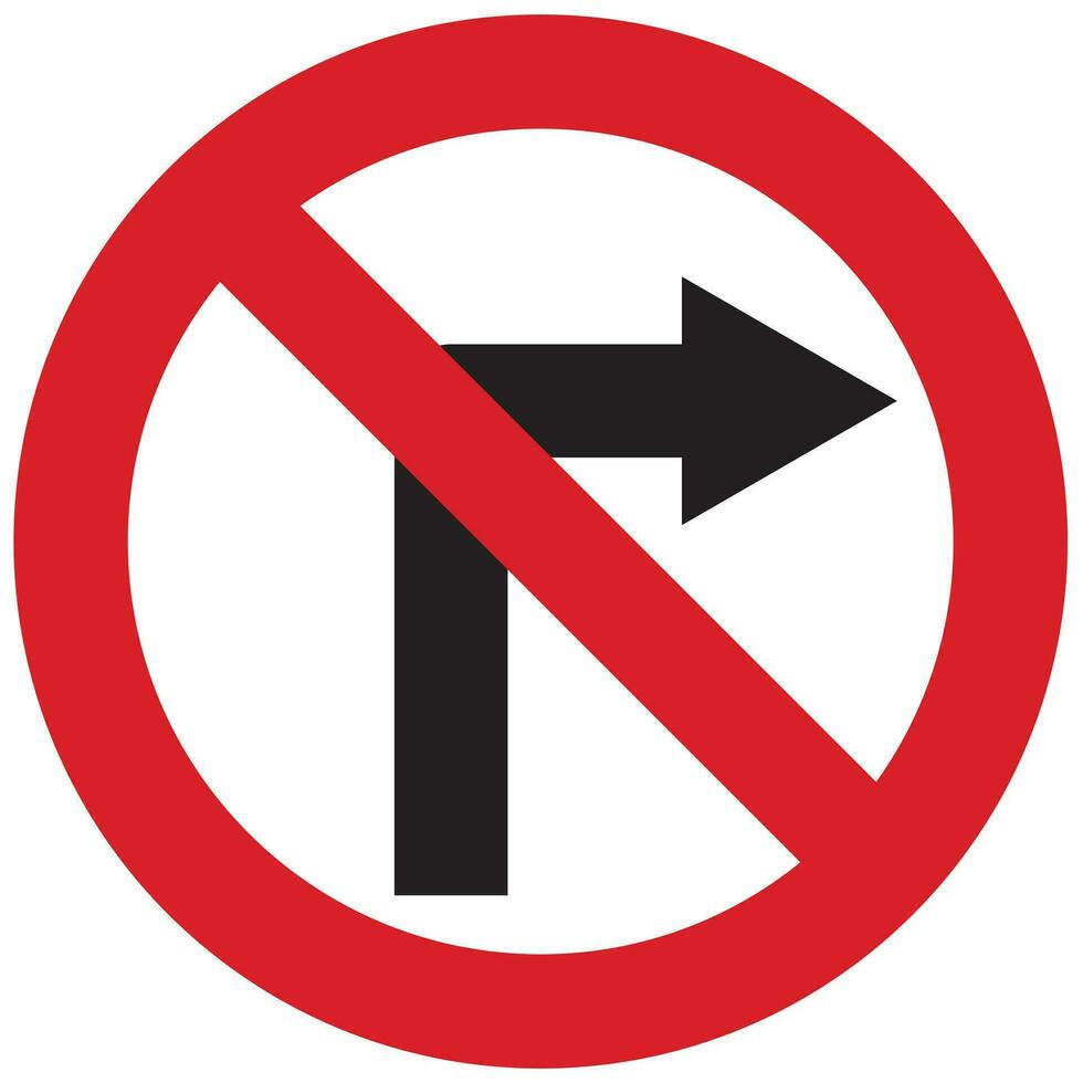 No turn right, stop, prohibited, warning traffic sign red color icon, banner vector illustration.