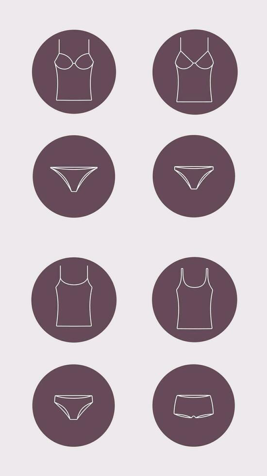 Women's underwear. Strap top, panties, shorts line icon. Vector illustration.
