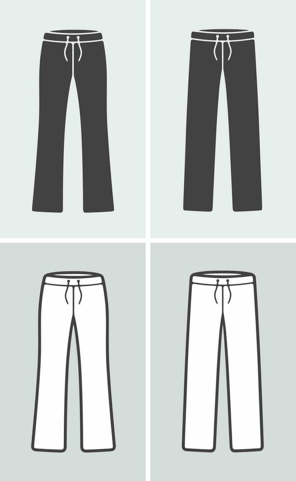 De las mujeres y de los hombres deporte pantalones. ropa icono en un antecedentes. vector ilustración.