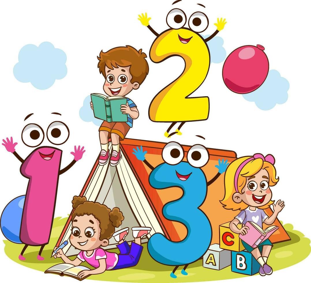 Illustration of Children Reading Books in Kindergarten vector