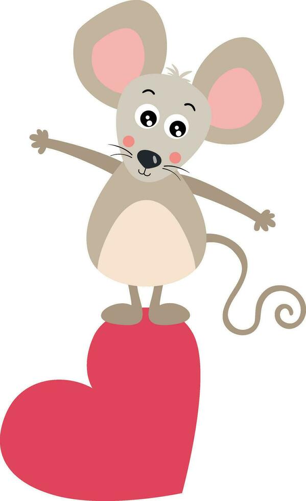 Cute mouse on top of heart vector