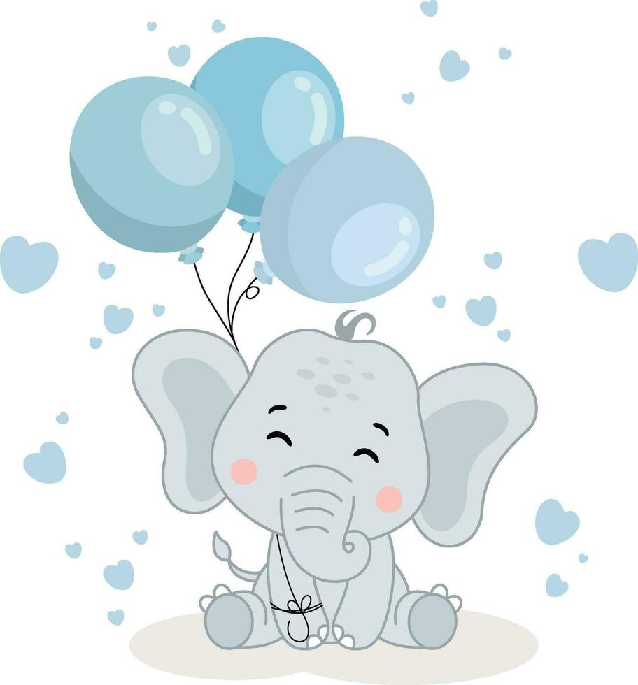 linda bebé elefante sentado participación un globos vector