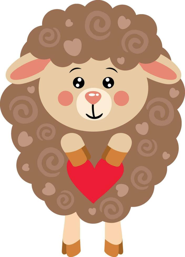 Funny brown sheep holding a heart vector