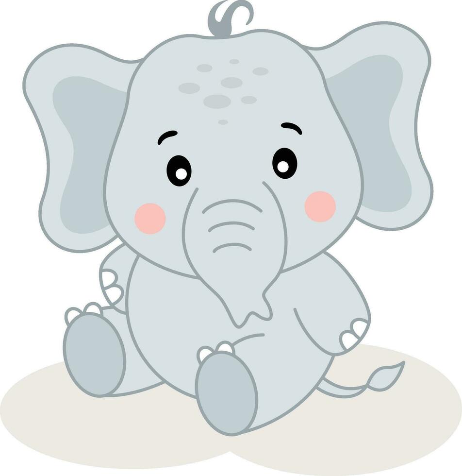 Cute baby elephant sitting isolated on white vector