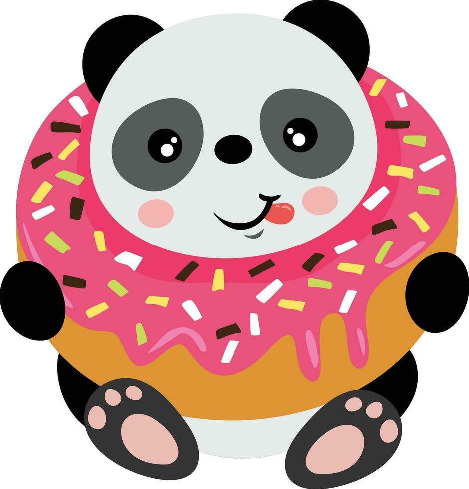 Adorable panda inside a delicious donut vector