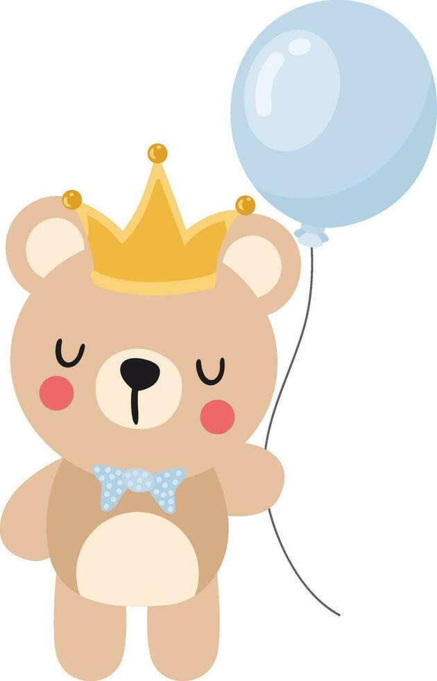 Teddy bear with crown holding a balloon vector