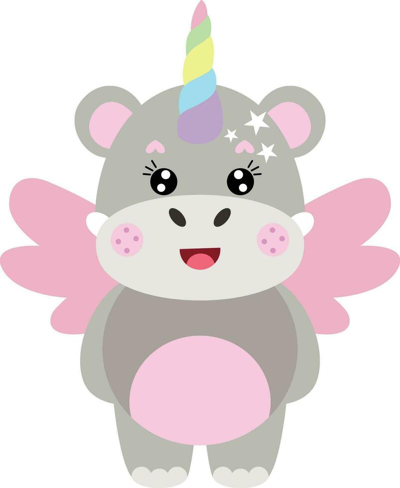 Adorable unicorn hippo with wings vector