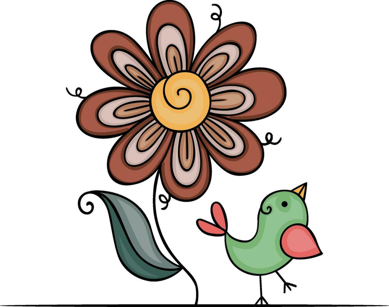 Hand drawn cartoon doodle of little bird with flower vector