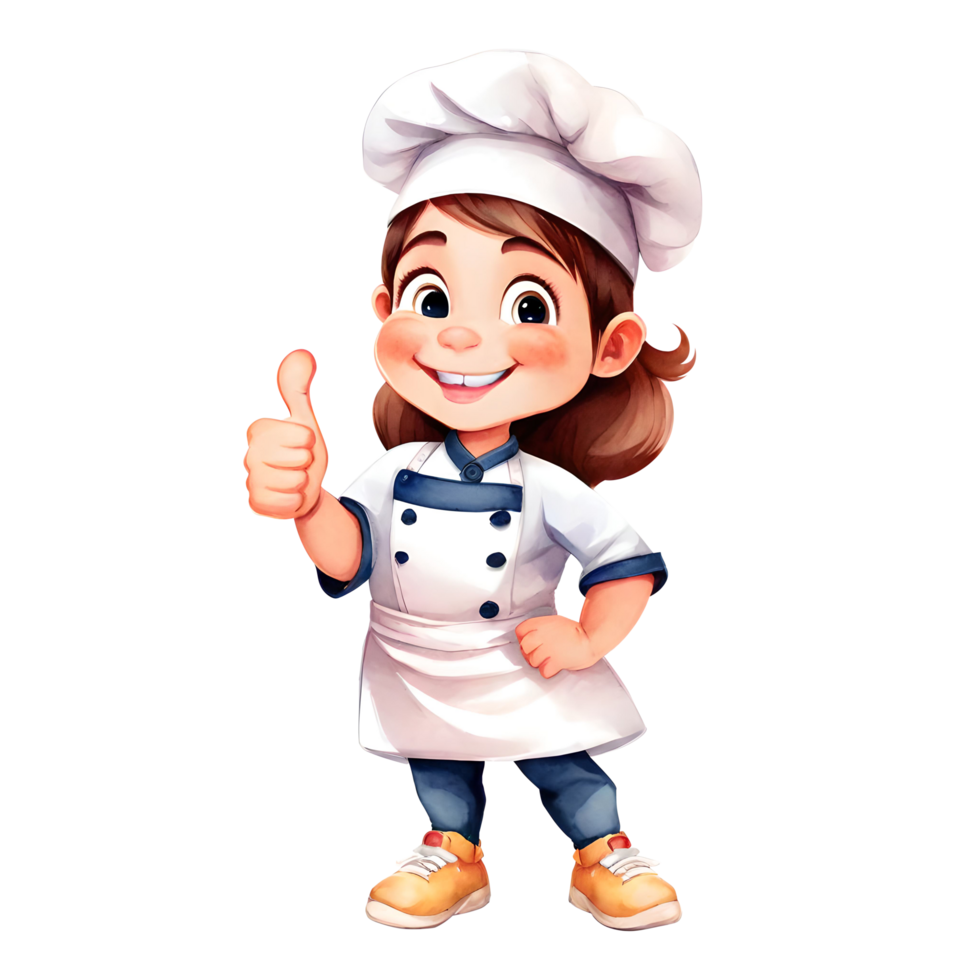 Cute Adorable And Happy Little Chef Girl Gives Thumbs Up Gesture Clipart Isolated Transparent AI Generative Illustration png