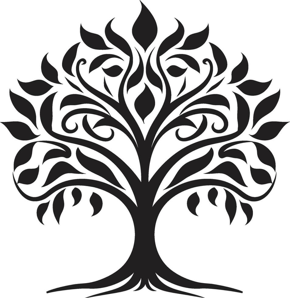 Simplistic Foliage Silhouette Emblematic Icon Icon of Natures Majesty in Black and White Tree Emblem vector