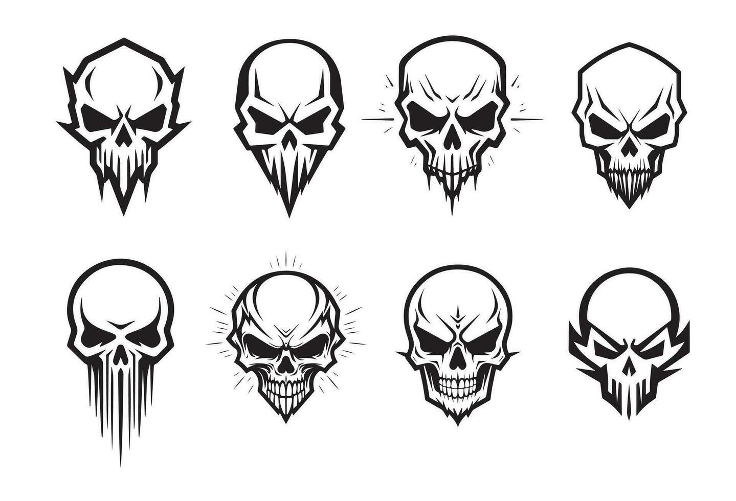 Set of hand drawn emblem skulls, Vector Halloween illustration