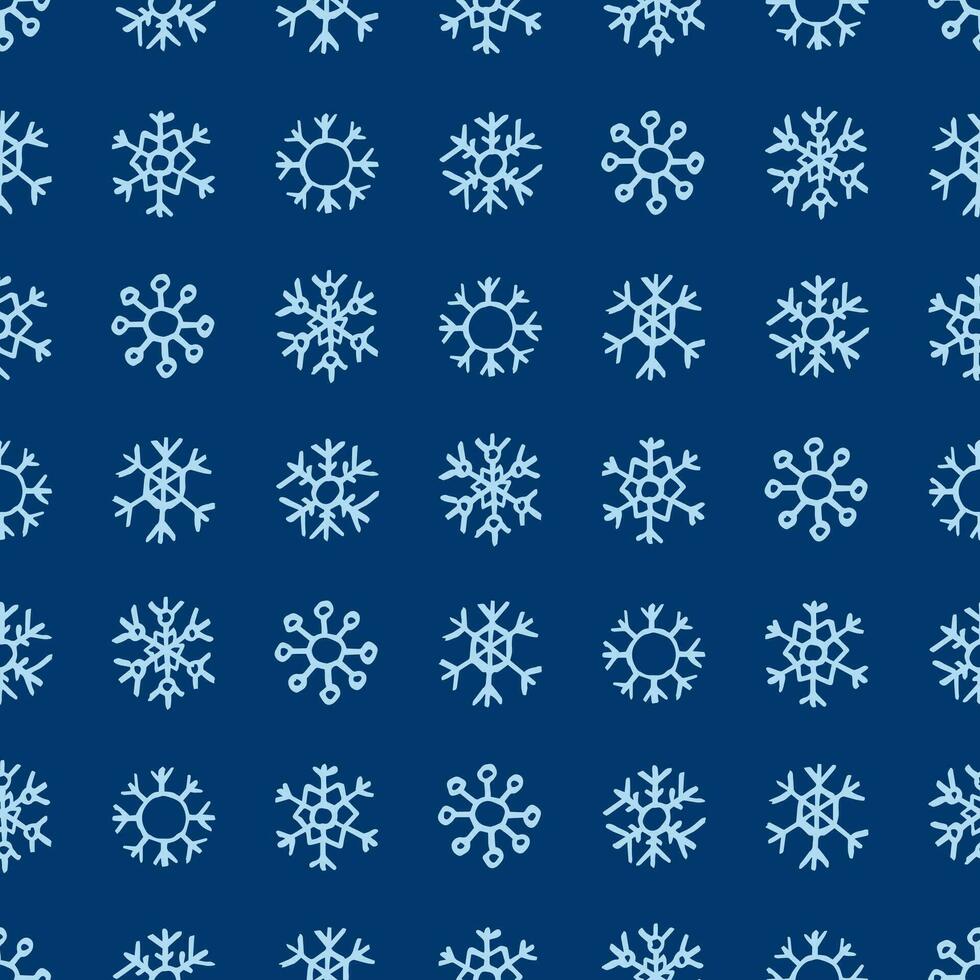 Seamless background of hand drawn snowflakes. Christmas and New Year decoration elements. Vector illustration.