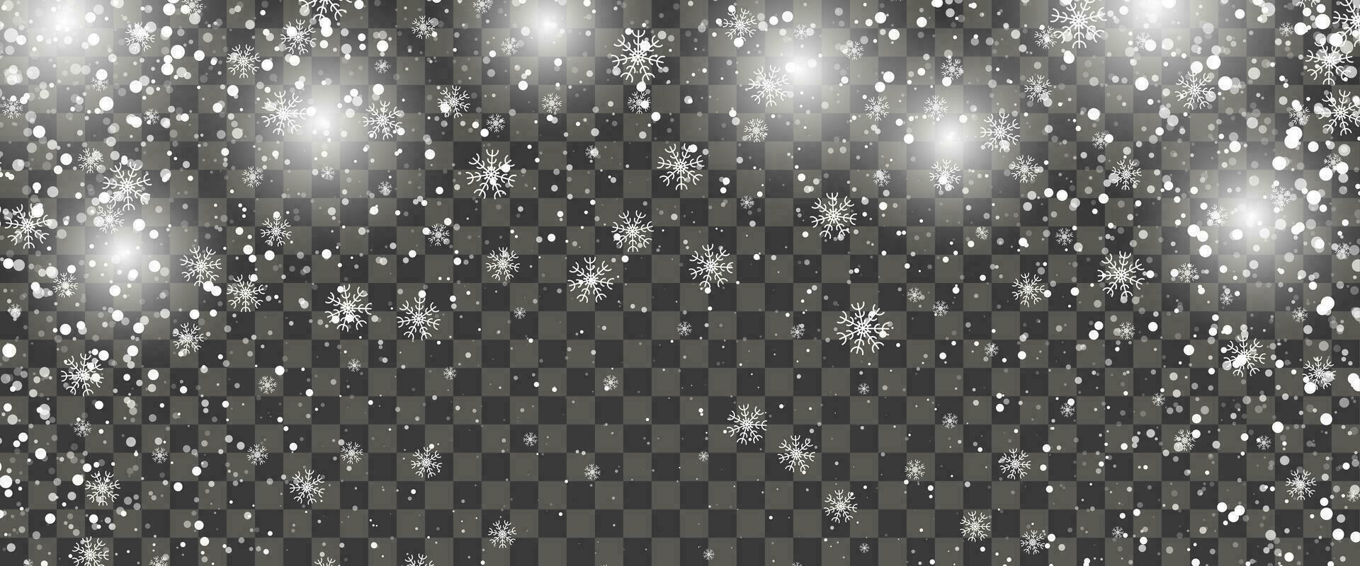 Snowfall and falling snowflakes on background. White snowflakes and Christmas snow. Vector illustration