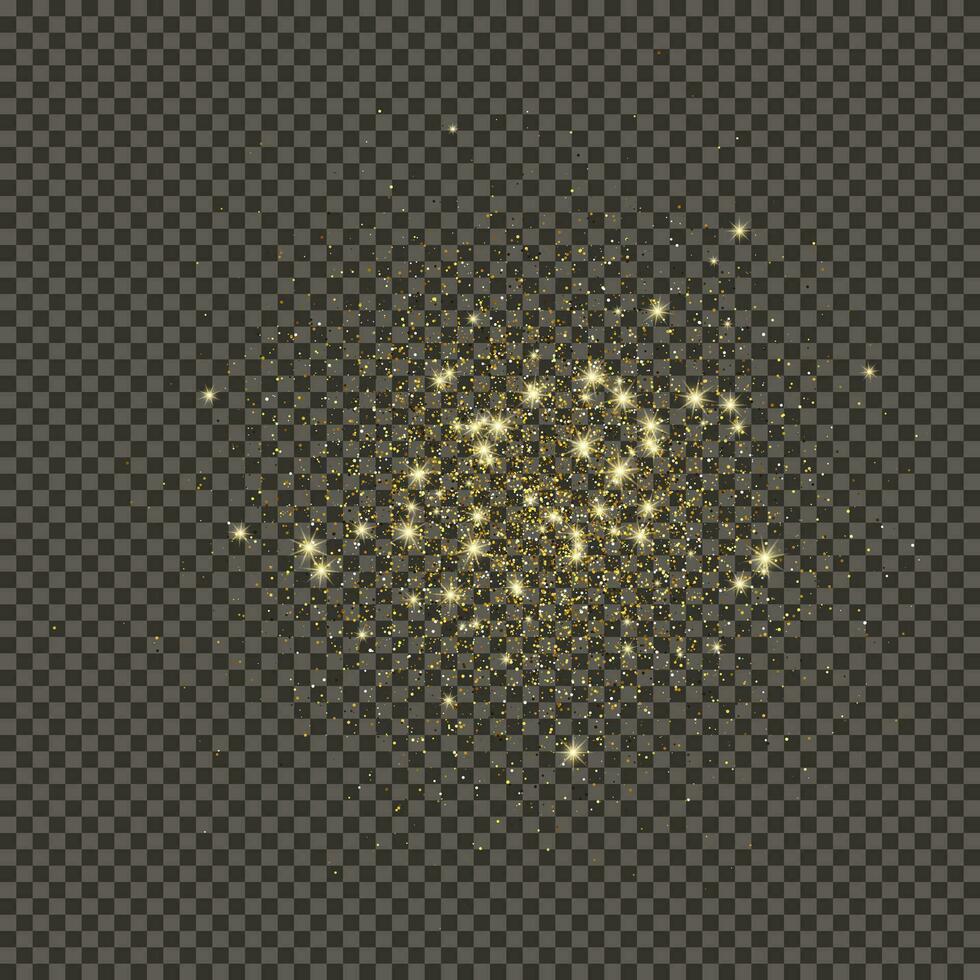 Gold glittering dust on a gray background. Dust with gold glitter effect and empty space for your text.  Vector illustration