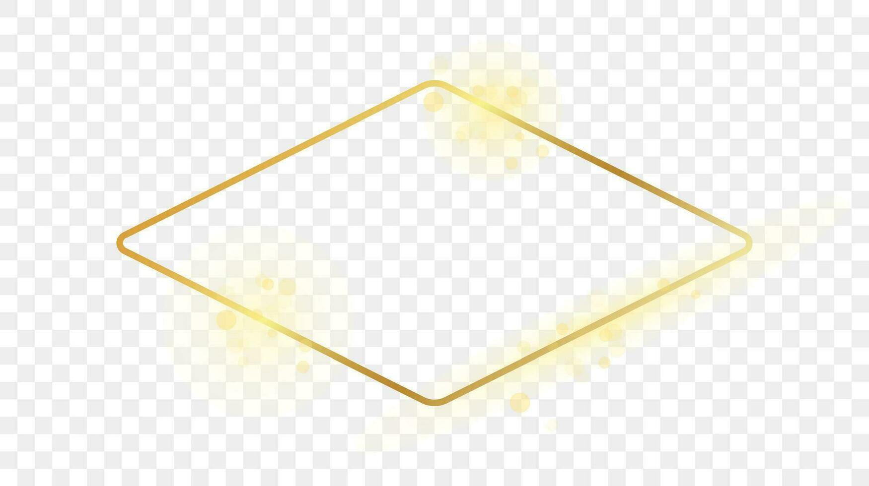 Gold glowing rounded rhombus shape frame vector