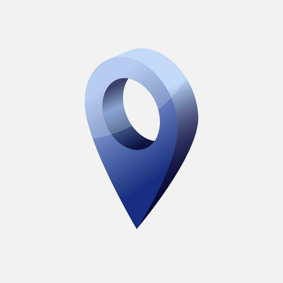 Creative map pointer. 3D shiny style. Logo of location. Modern design. Gps arrow concept. Isolated graphic template. Internet icon. Navigator pin. Your business is here symbol. Web button. vector