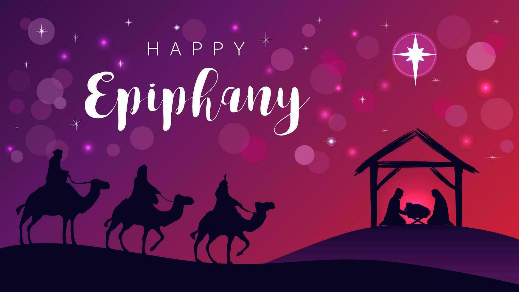 Happy Epiphany, Nativity scene. Vector illustration. Greeting card design.