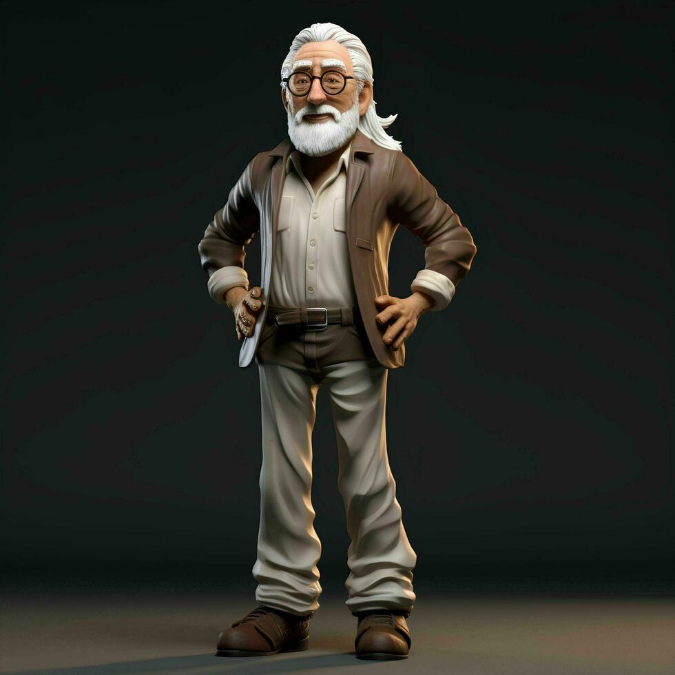 3D old man with white hair and white beard, AI Generative photo