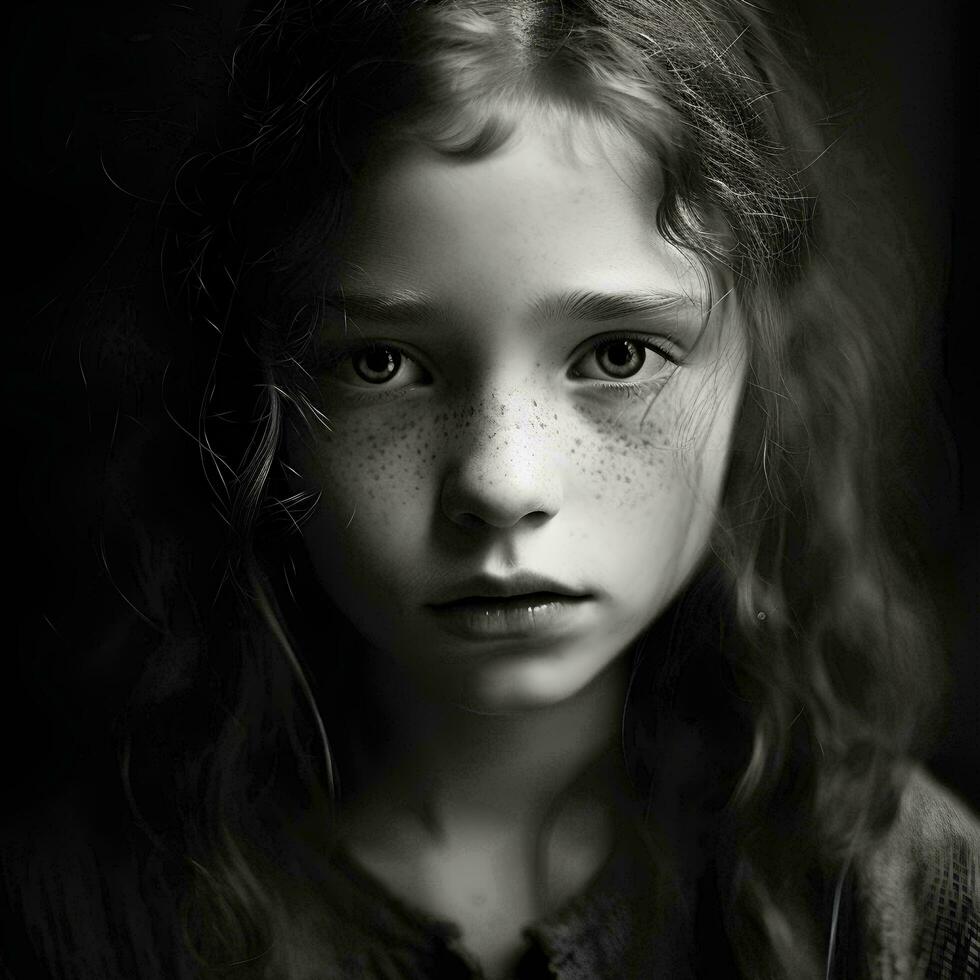 Black and White Portrait of a little girl, AI Generative photo