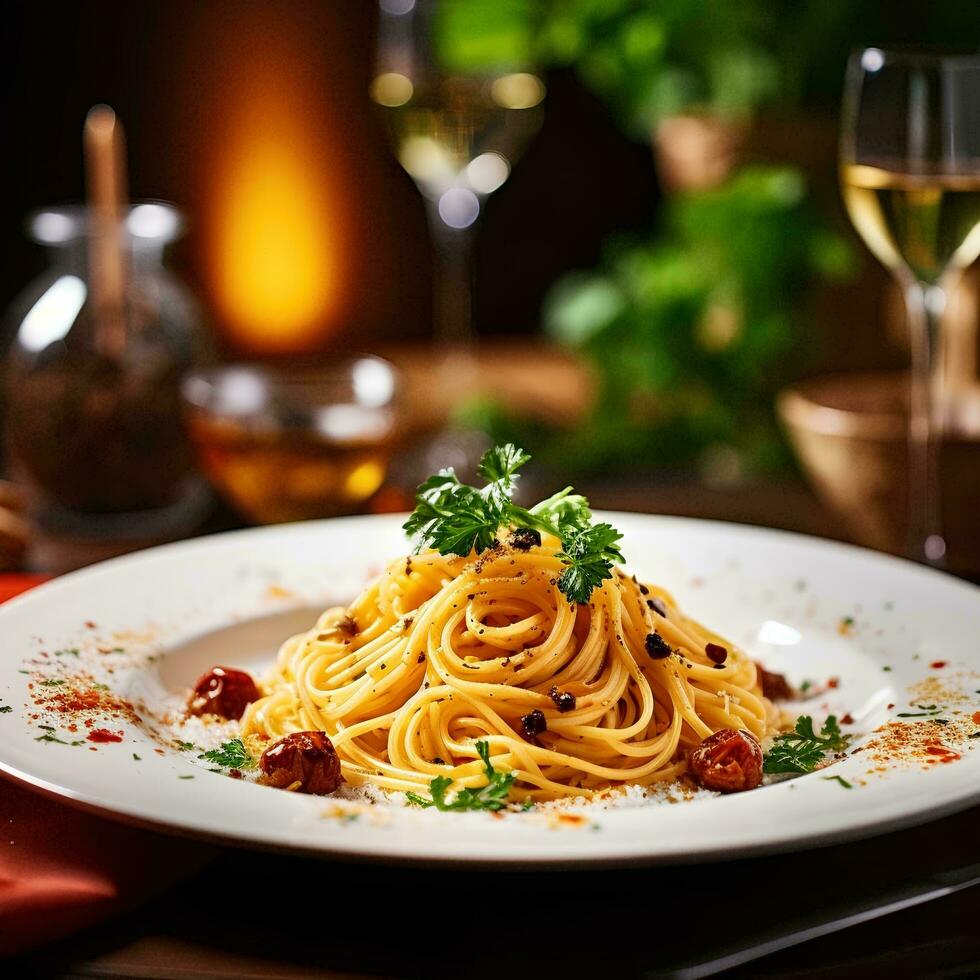 a plate of delicious pasta noodles, AI Generative photo