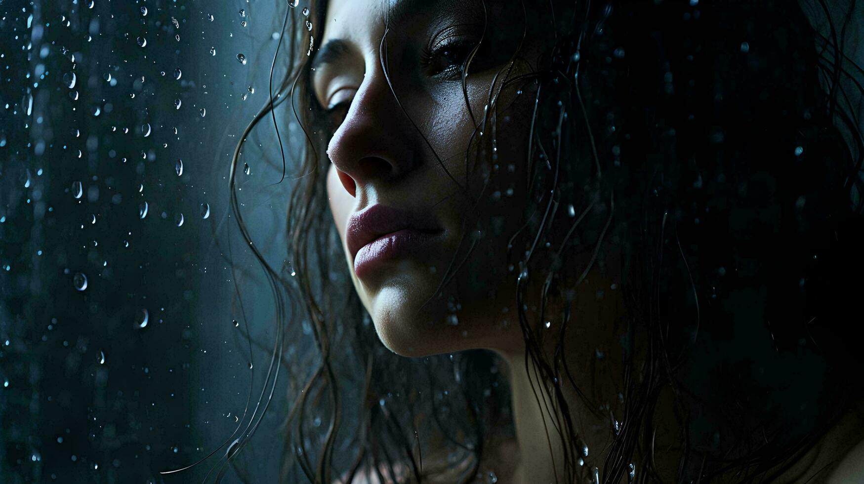 a woman is sad in the rain, AI Generative photo