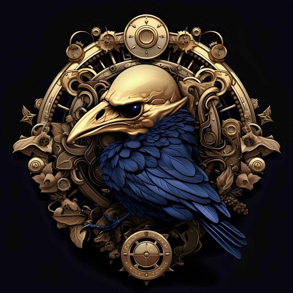 3D vector illustration of a steampunk crow in an expressive pose , AI Generative photo