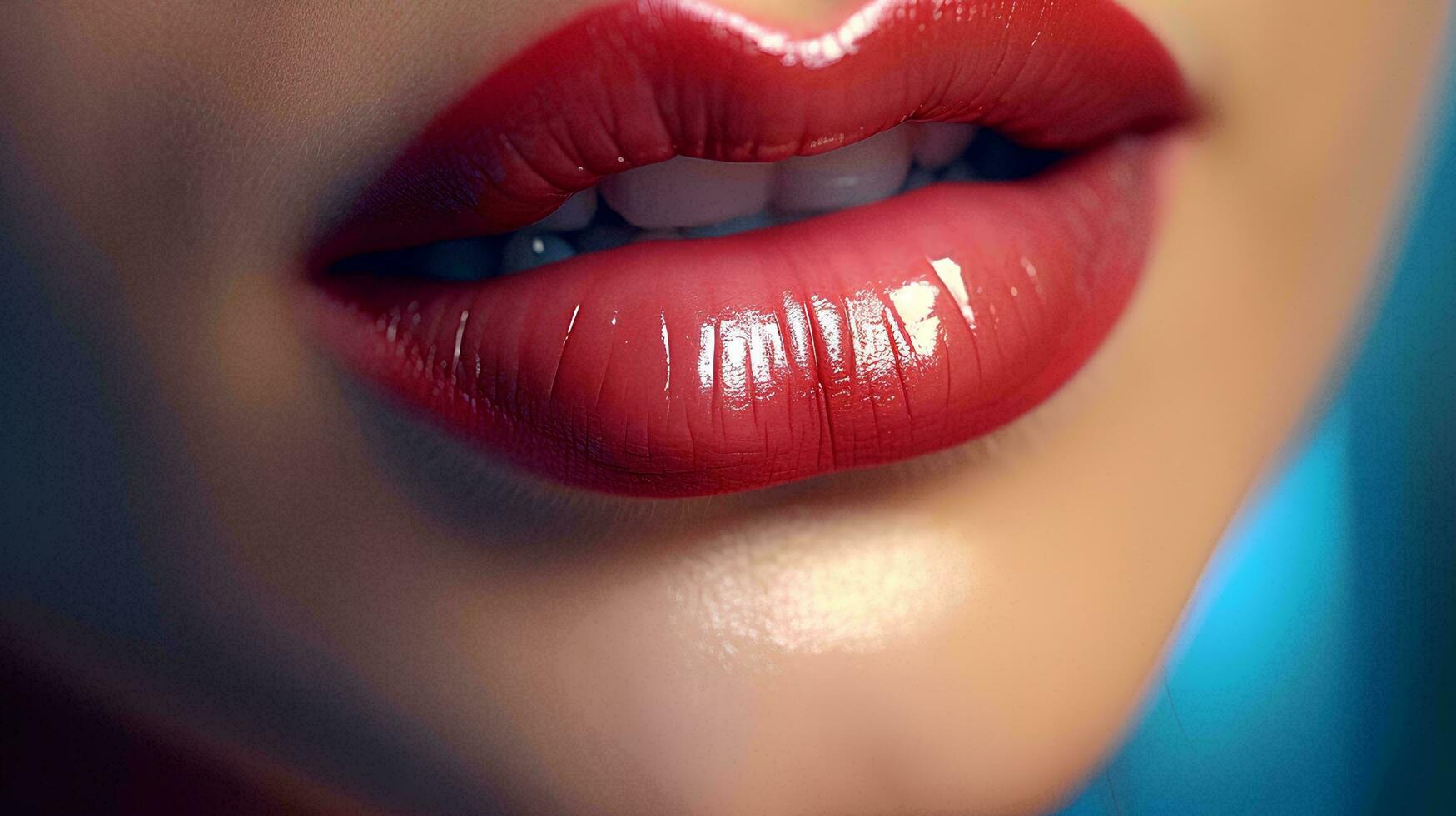 un hermosa muchachas labios son hermosamente de colores, ai generativo foto