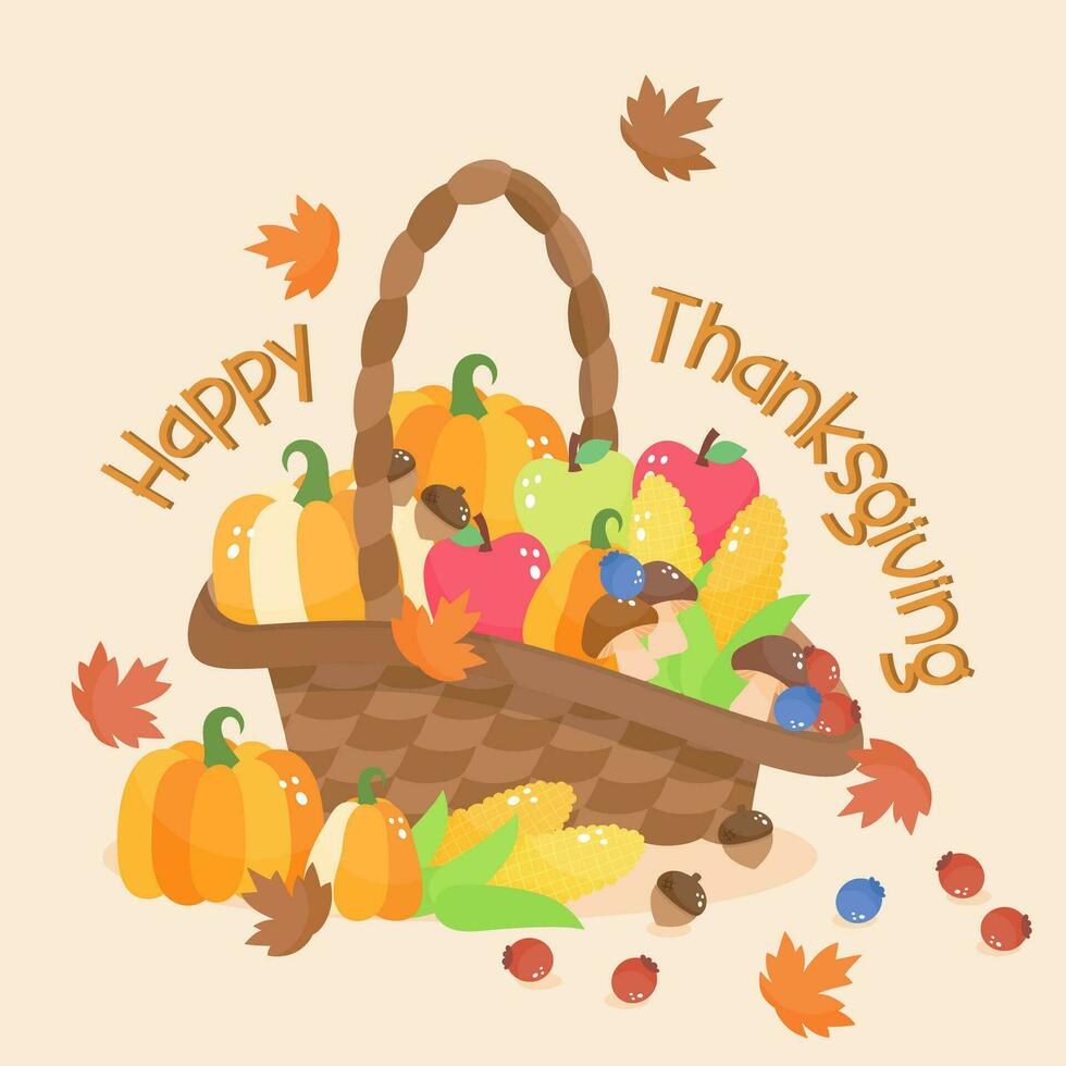 happy thanksgiving basket vector