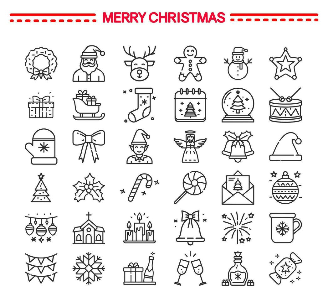 conjunto de Navidad iconos invierno fiesta fondo, Navidad decoración elementos, festivo fondo. vector ilustración. contorno íconos colocar.