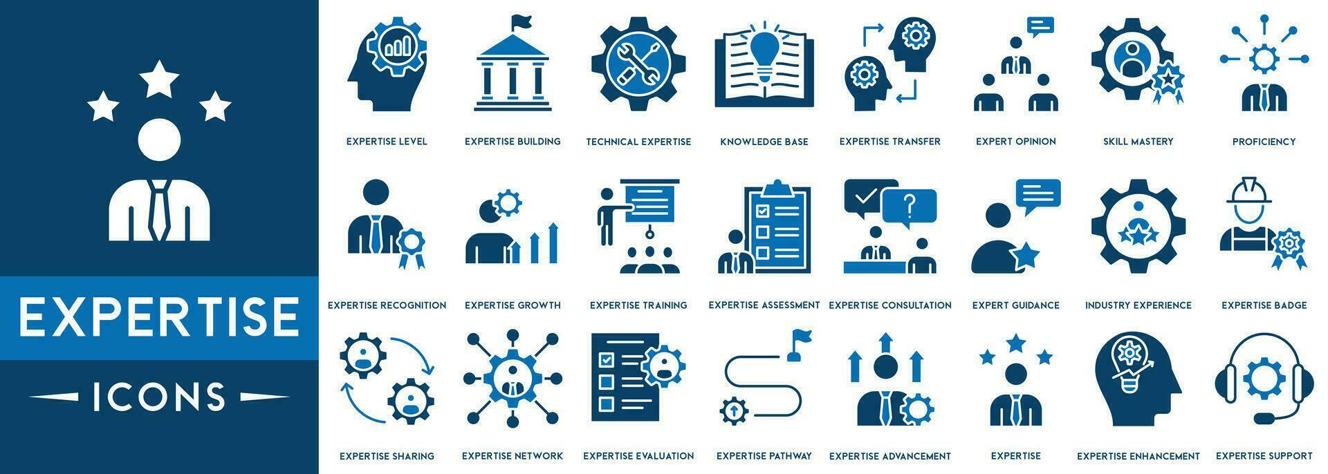 Expertise icon vector illustration concept representing high level knowledge and experience with an icon of expert, consulting, knowledge, team, skill mastery