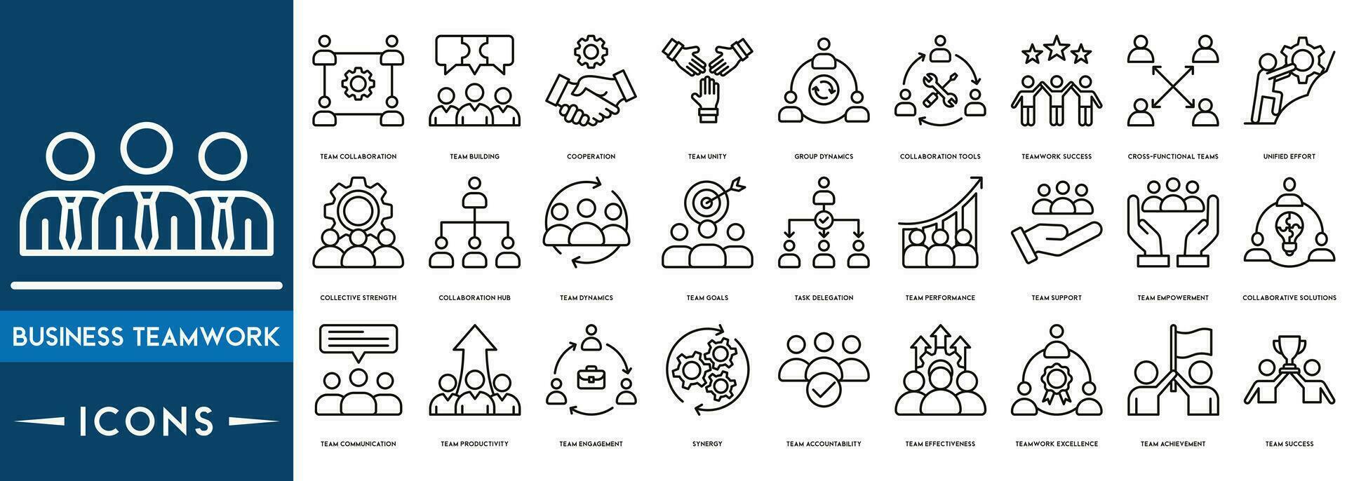 Business Teamwork icon set. Collaboration, team building, work group and human resources. Simple vector illustration.