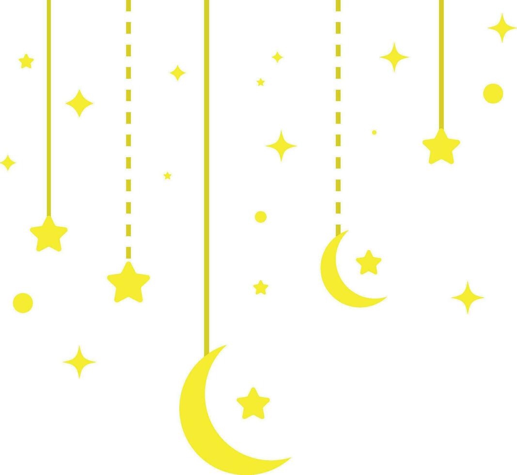 Moon and stars dangling bunting garland silhouette vector