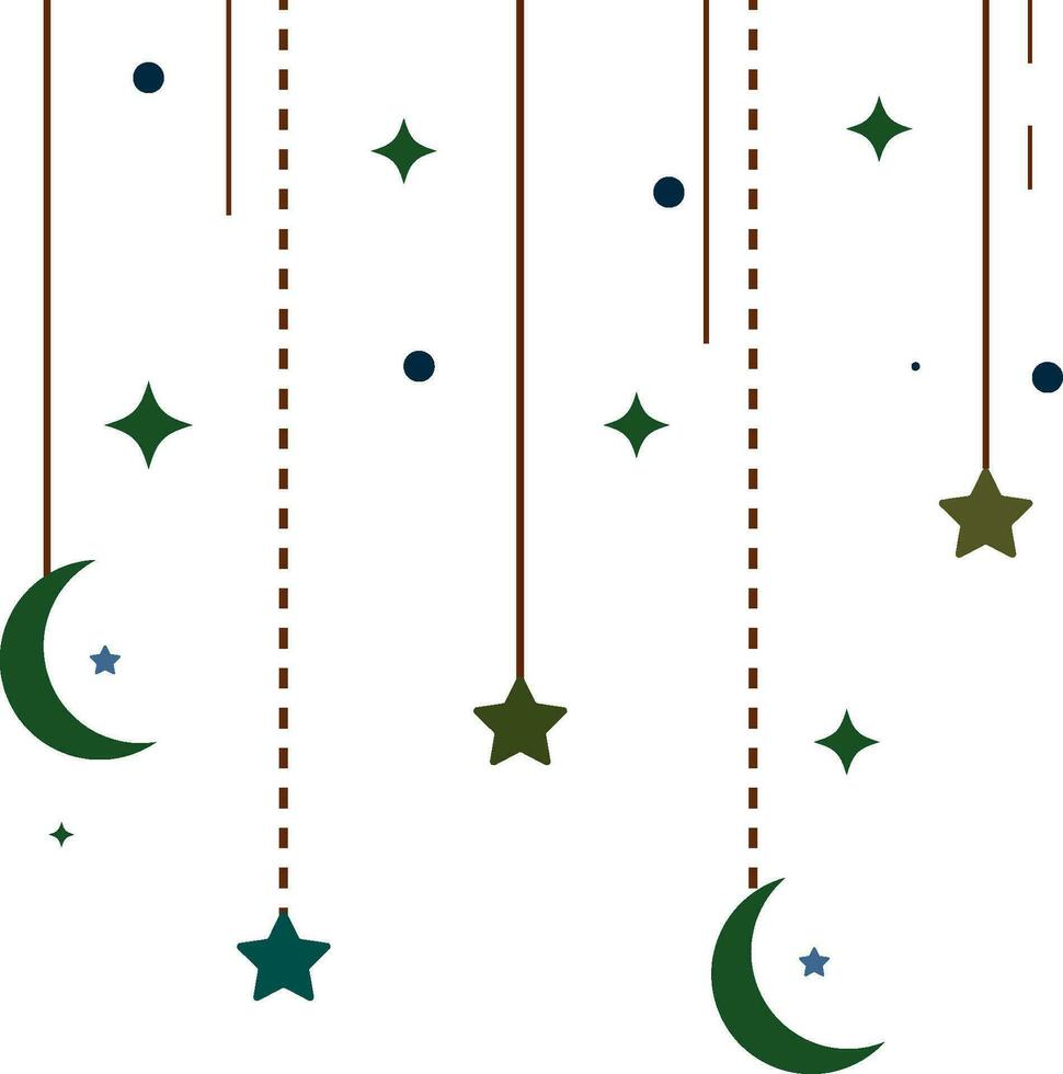 Moon and stars dangling bunting garland silhouette vector