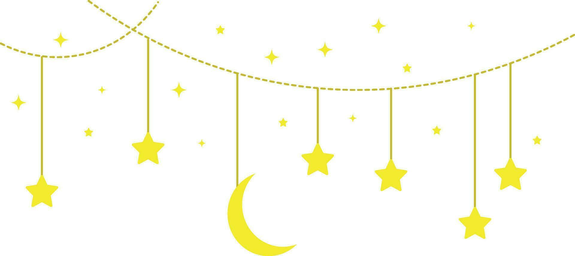 Moon and stars dangling bunting garland silhouette vector