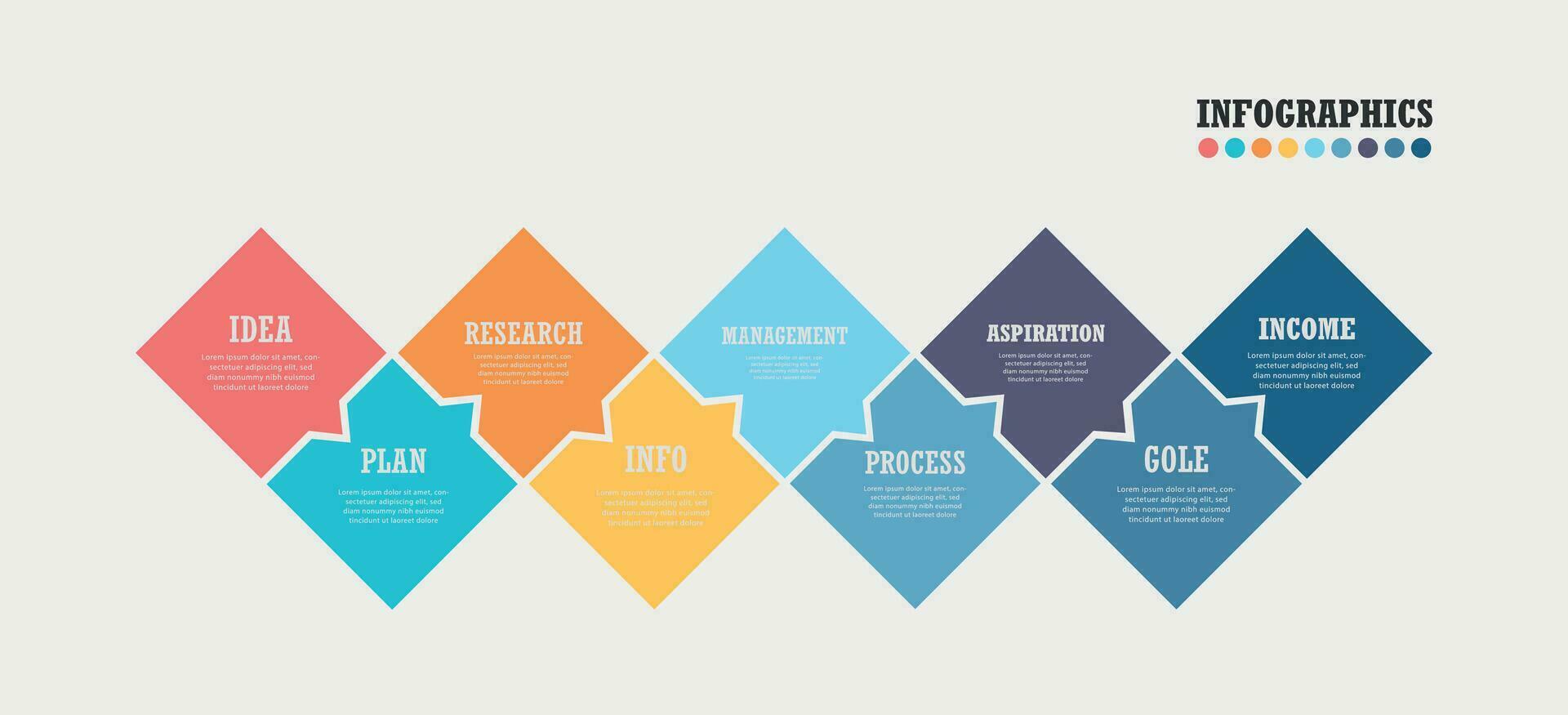 Business infographics. Informational table with 9 steps, options. Vector template.