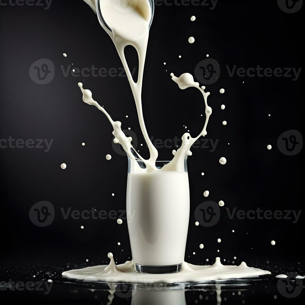 milk splash isolated on black background. ai generative photo