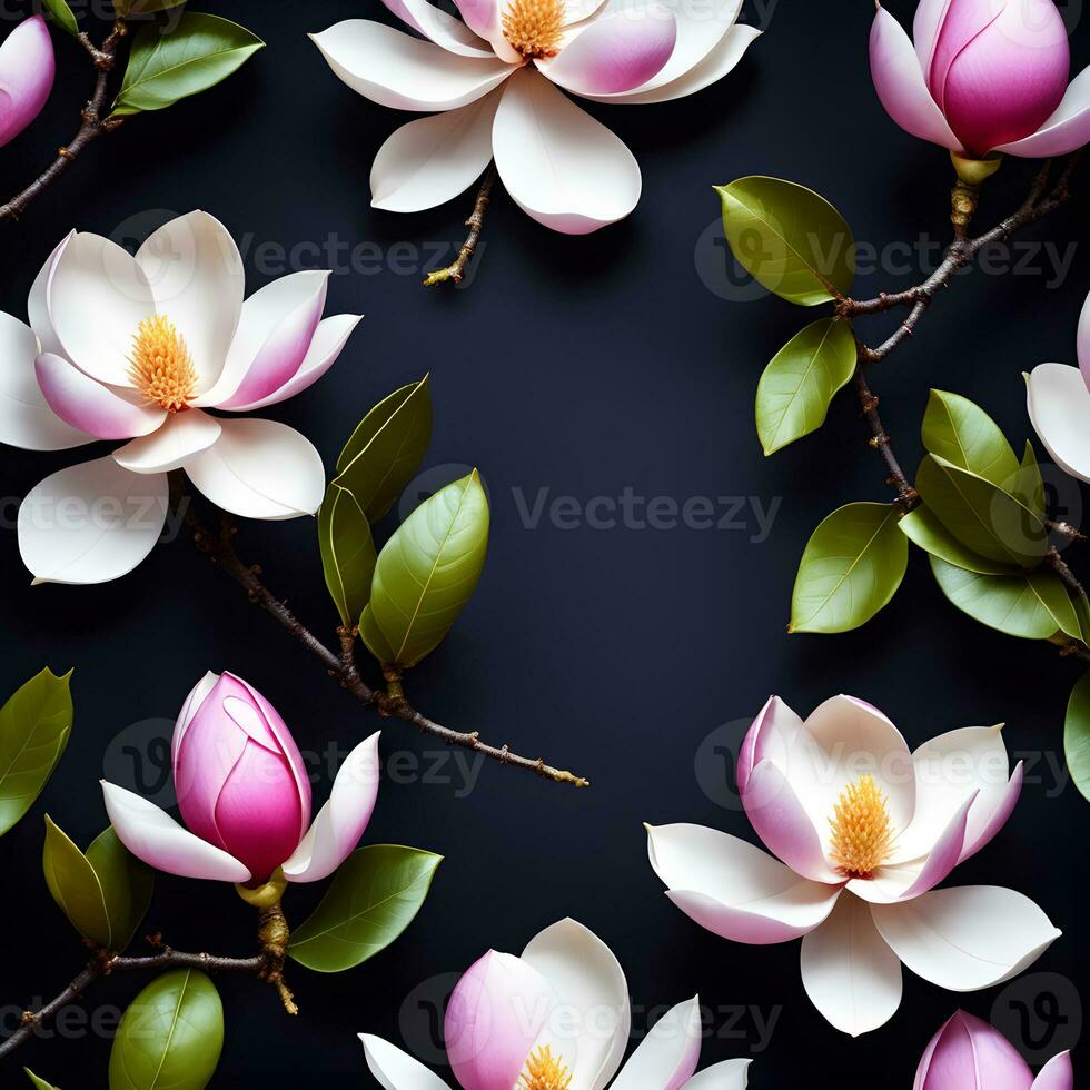magnolia blossom flower a dark background. ai generative photo