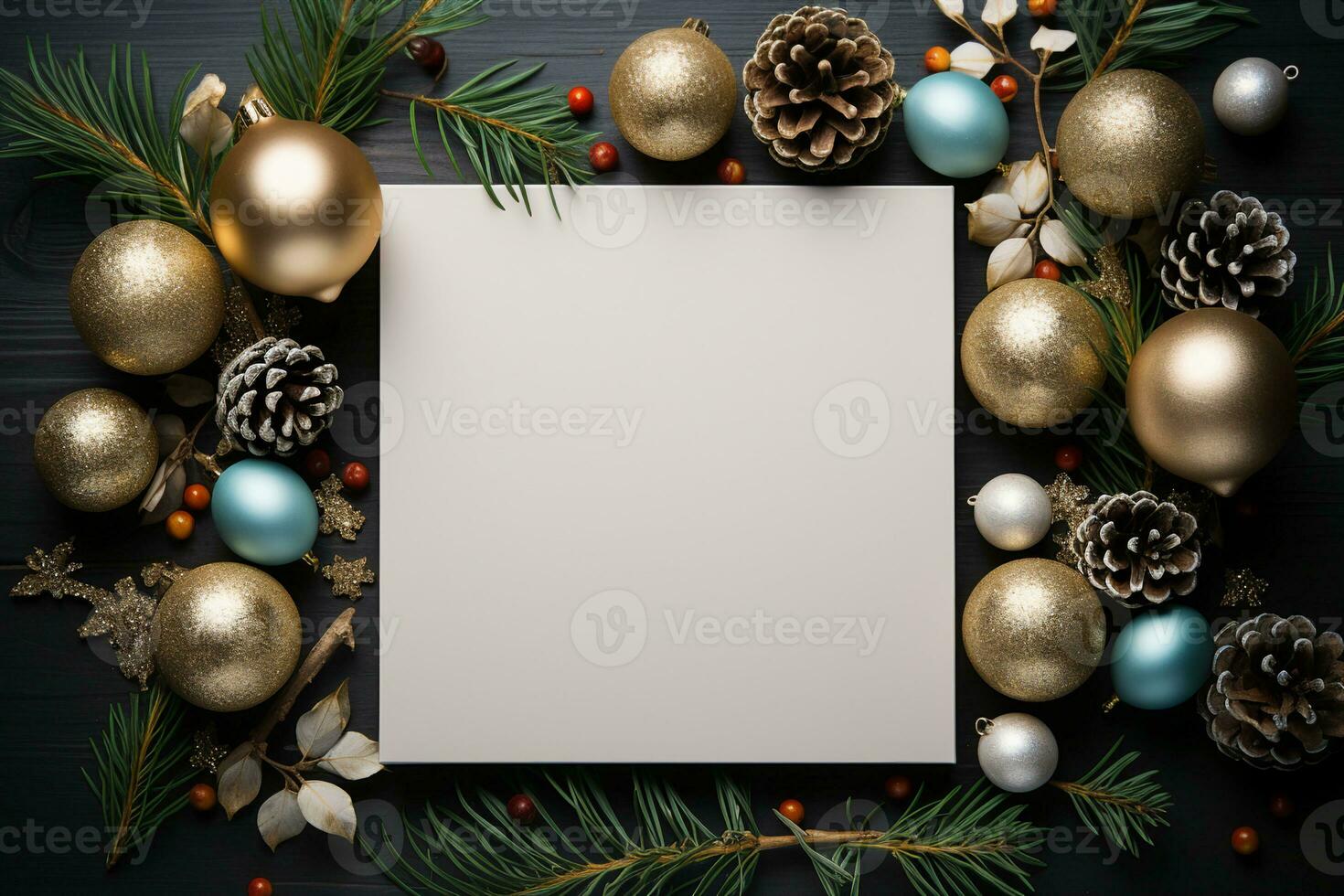 Top view blank page note pastel, Festive Christmas things decorations beside, Space for Adding Text, AI-generated photo