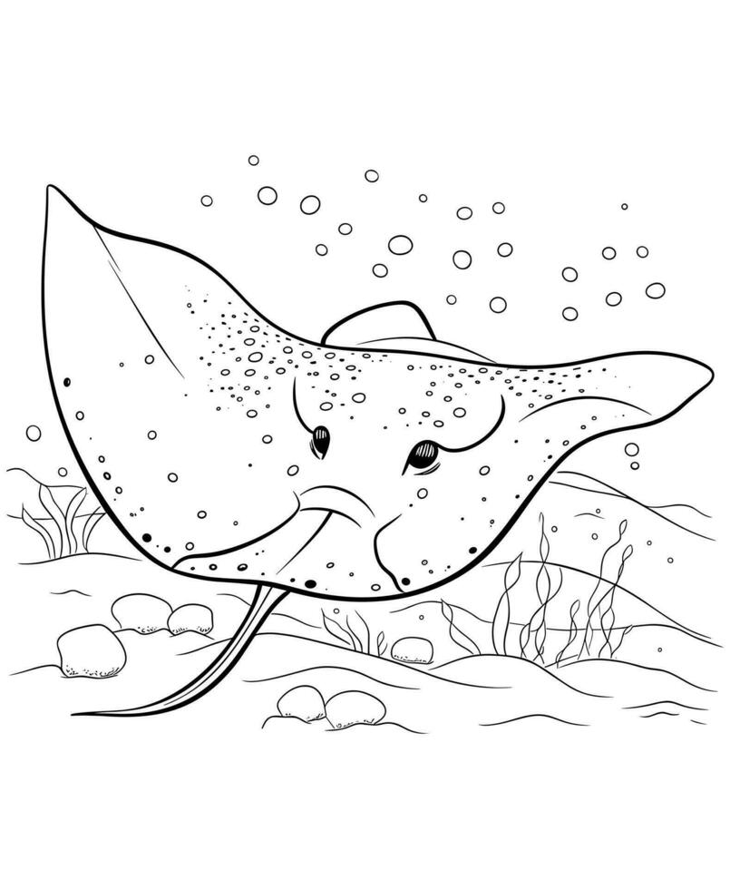 Stingray sea coloring page for kids vector
